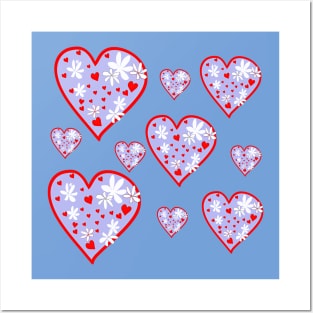 Purple Flower Heart Pattern Posters and Art